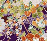 850629 Batist mit japanischem Blumen- und Goldmuster, Blume, Schmetterling, Wind, Mond[Textilien / Stoffe] VANCET Weitere Fotos