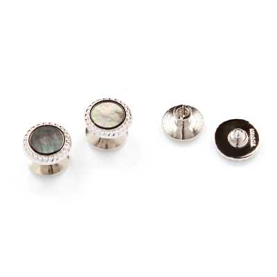 A-2 Sterling-Silber-Knopf, Schwarzes Perlmutt, Silber, Rund