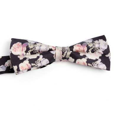 BF-ROSE-BK Seiden-Print-Fliege Rosa Schwarz