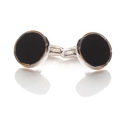 CB-1 Formelle Manschettenknöpfe Onyx Gold & Silber Rund