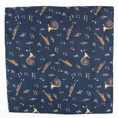 CF-JAZZ-NV Seiden-Print-Einstecktuch Jazz Marineblau