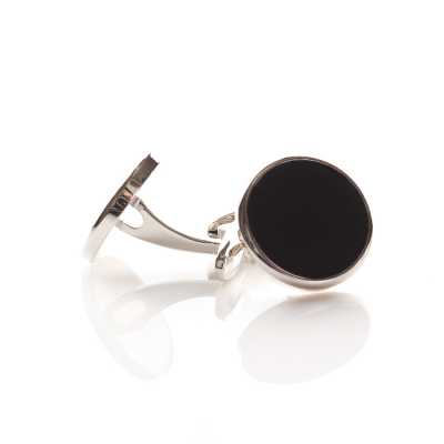 E-1-C Formelle Manschettenknöpfe Onyx Silber rund