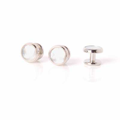 E-3-S Druckknopf Perlmutt Silber Rund