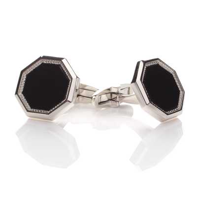 G-1-C Formelle Manschettenknöpfe Onyx Silber Achteckig