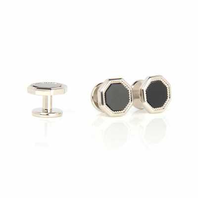G-1-S Nietenknopf Onyx Silber Achteckig