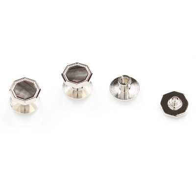 G-2 Nietenknopf aus schwarzem Perlmutt, silber, achteckig