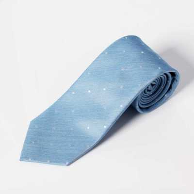 HVN-31 VANNERS gepunktete denimähnliche Seidenkrawatte, Indigoblau