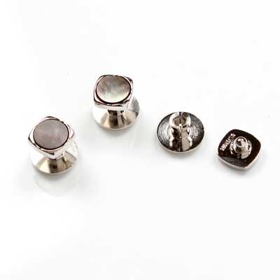 K-2 Nietknopf aus Sterlingsilber mit schwarzem Perlmutt, silberfarben, abgerundetes Quadrat