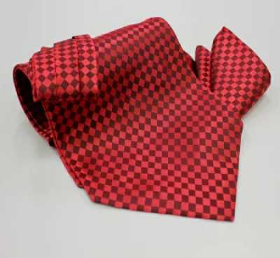 MS-5006 Handgebundenes Ascot-Krawatten- und Einstecktuch-Set, rot kariert