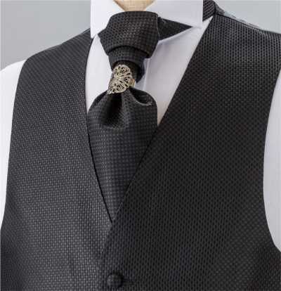 V-986 Formelle Weste, Seiden-Jacquard, Piqué-Muster, Schwarz