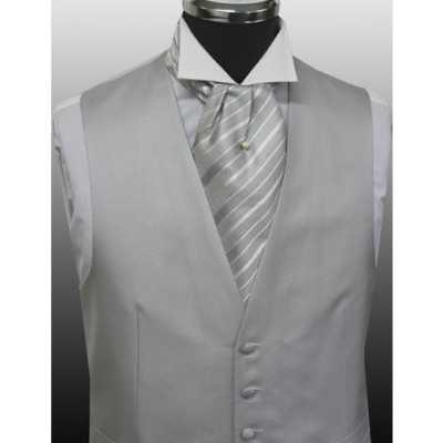 V-990 Formelle Weste Seidenjacquard Silbergrau