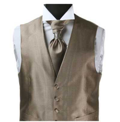 V-992MB Elegante Anzugweste Seidenjacquard Braun