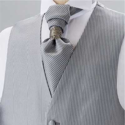 YT-3005 Made-in-Japan-Jacquard-Ascotkrawatte (Euro Tie), Streifenmuster, Grau