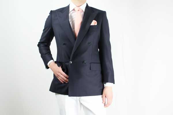 GXPWJ1 Zweireihige Jacke in einfarbigem Marineblau aus DORMEUIL-Stoff