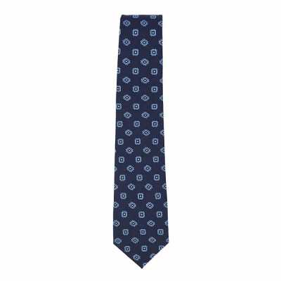 HVN-58 VANNERS Seiden-Woll-Handkrawatte, kleines Muster, Marineblau