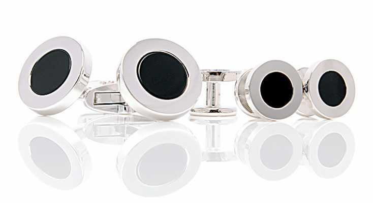 CU925-2G EXCY LEGEND Set aus Manschettenknöpfen und Hemdknöpfen aus Sterlingsilber Onyx