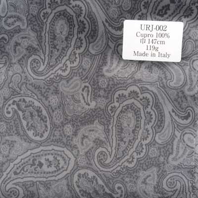 URJ-002 In Italien hergestelltes, bedrucktes Futter aus 100 % Cupro, graues Paisley-Muster