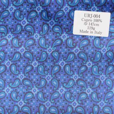 URJ-004 Hergestellt in Italien, 100% Cupro, bedrucktes Paisley-Futter, Hellblau