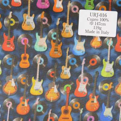 URJ-016 Hergestellt in Italien, 100 % Cupro, bedrucktes Futter, Gitarren- & Schallplattenmuster