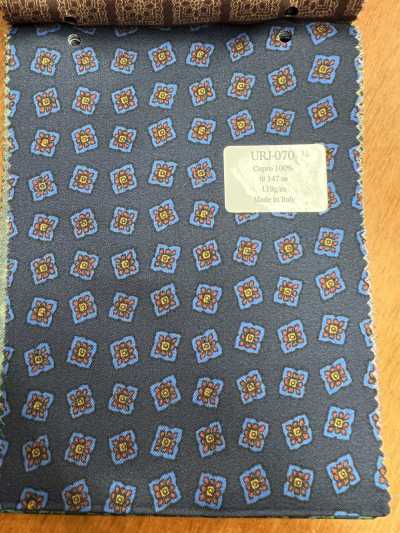 URJ-070 Hergestellt in Italien Cupro 100% bedrucktes Futter, kleines Blumenmuster, blau
