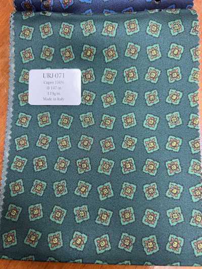 URJ-071 Hergestellt in Italien Cupro 100 % bedrucktes Futter kleines Blumenmuster Grün