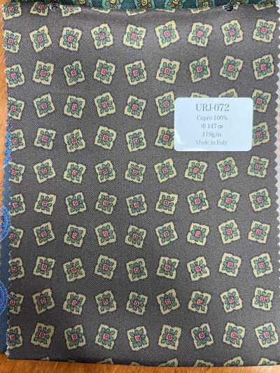 URJ-072 In Italien hergestelltes, bedrucktes Futter aus 100 % Cupro, kleines Blumenmuster, Braun