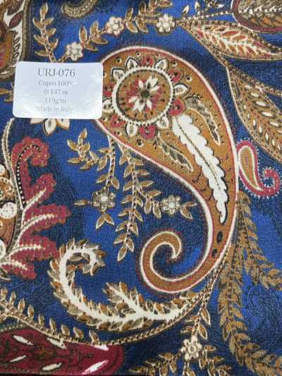 URJ-076 Hergestellt in Italien 100 % Cupro bedrucktes Futter Großes Paisley Blau