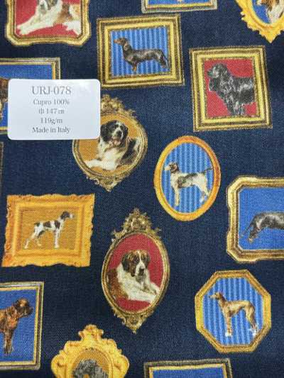 URJ-078 Hergestellt in Italien 100% Cupro bedrucktes Futter mit gerahmtem Hund, Marineblau