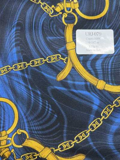 URJ-079 Hergestellt in Italien 100 % Cupro bedrucktes Futter mit Kettenmuster Blau