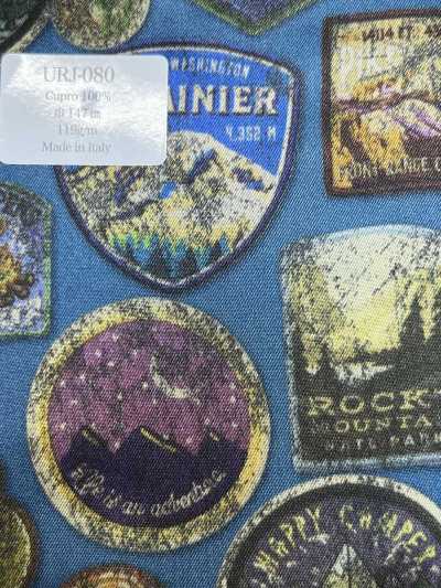 URJ-080 Hergestellt in Italien Cupro 100 % bedrucktes Futter Travel Sticker Blau