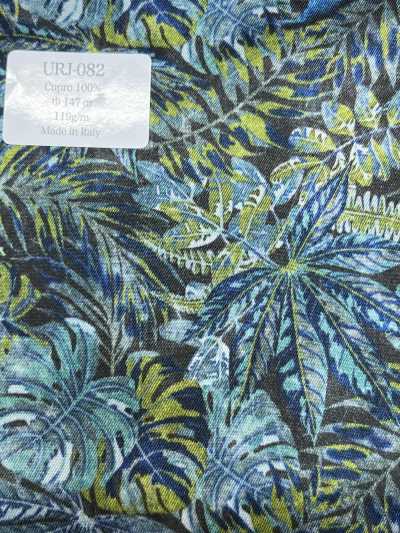 URJ-082 Hergestellt in Italien 100 % Cupro bedrucktes Futter Botanical Blue X Green