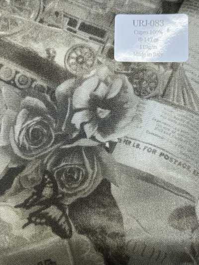 URJ-083 Hergestellt in Italien Cupro 100% bedrucktes Futter Rosen und Zug Sepia