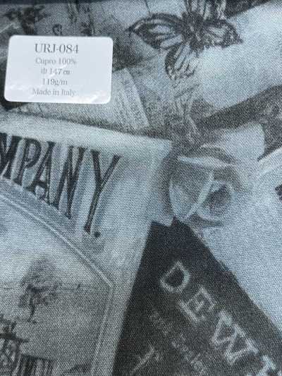 URJ-084 In Italien hergestellt 100 % Cupro bedrucktes Futter Zeitung und Rosen monochrom