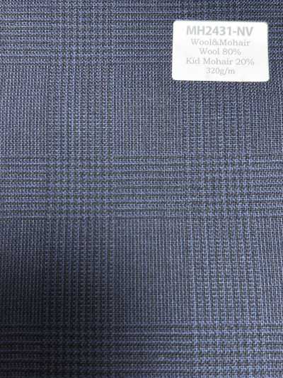 MH2431-NV Standard-Woll-Mohair-Kammgarn aus Japan (Tonic-Stil), Karomuster, Marineblau