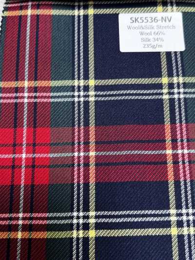 SK5536-NV Standard japanischer Seiden-Woll-Stretch-Karo, Marineblau