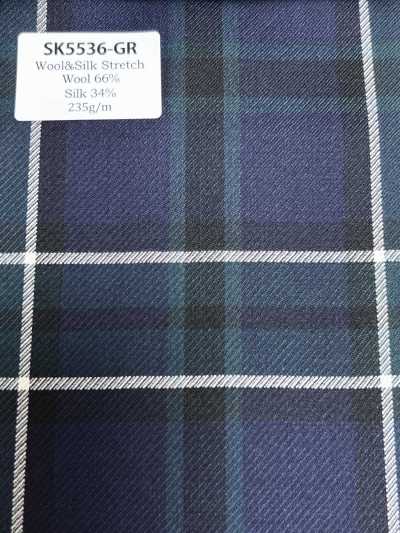 SK5536-GR Standard, in Japan hergestellter Seiden-Woll-Stretch-Karo, Grün