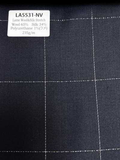 LA5531-NV Klassisches Made in Japan Seiden-Lamé-Woll-Stretch-Karo Marineblau