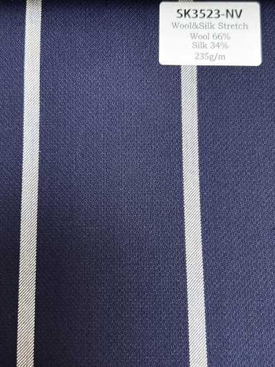 SK3523-NV Klassischer, in Japan hergestellter Streifenstoff aus Seide und Wolle, Marineblau