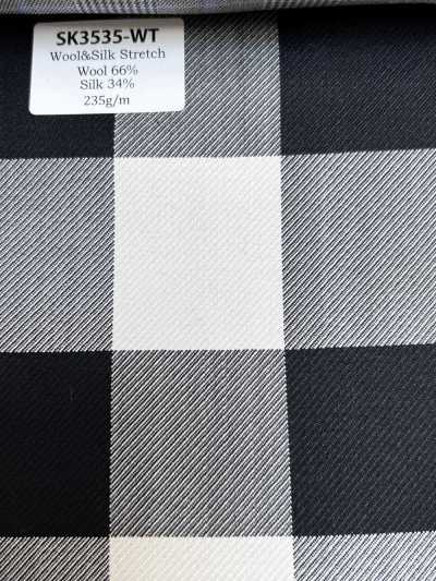 SK3535-WT Klassischer in Japan hergestellter Seiden-Woll-Stretch-Karostoff Weiß