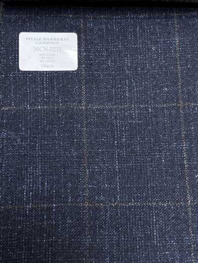 56CN5231 CANONICO Woll-Seide-Leinen Fancy Anzugstoff Marineblau/Braun mit Fensterkaro