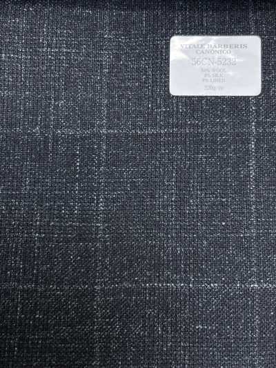 56CN5232 CANONICO Wolle Seide & Leinen feiner Anzugstoff Grün/Off-White Fensterkaro