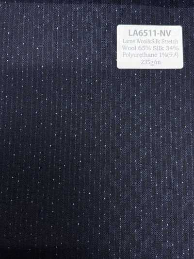 LA6511-NV Hergestellt in Japan Seiden-Lamé-Wollstretch-Navyblau gestreift
