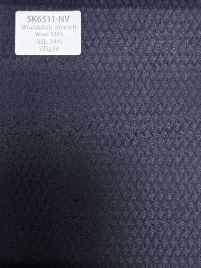 SK6511-NV Hergestellt in Japan Seide-Wolle-Stretch Marineblaues Rautenmuster