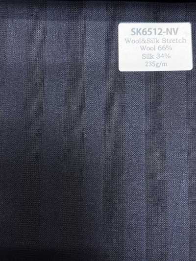 SK6512-NV In Japan hergestellter Seiden-Woll-Stretch mit marineblauen Streifen