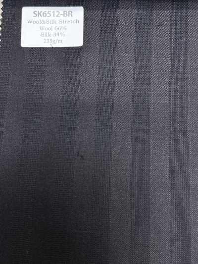 SK6512-BR Japanisch hergestellter braun gestreifter Stretchstoff aus Seide und Wolle