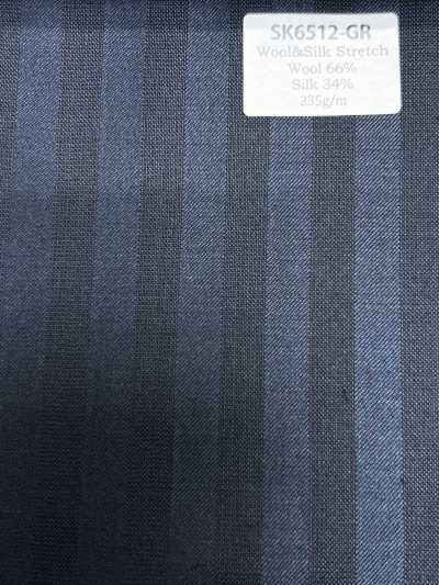 SK6512-GR Japanisch hergestellter braun gestreifter Stretchstoff aus Seide und Wolle