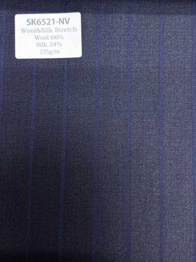 SK6521-NV Japanisch hergestellter braun gestreifter Stretchstoff aus Seide und Wolle
