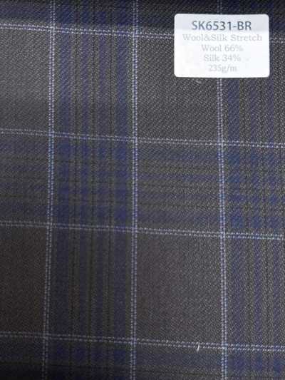 SK6531-BR Hergestellt in Japan Seiden-Woll-Stretch braun kariert