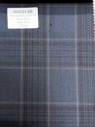 SK6531-GR In Japan hergestellt, Stretch aus Seide und Wolle, grün kariert