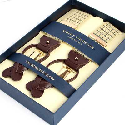 AT-3054 Albert Thurston Hosenträger Graph-Check-Muster 35MM Beige